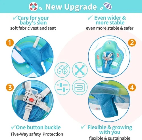 Vista 3 de Free Swimming Baby Flotador inflable de natación para bebé con toldo para el sol, tamaño mejorado, flotadores de piscina para niños de 3 a 36 meses