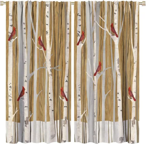 Vista 52 de Cortinas de abedul para sala de estar, niebla matutina en otoño, decoración del hogar, 42 x 45 pulgadas de largo