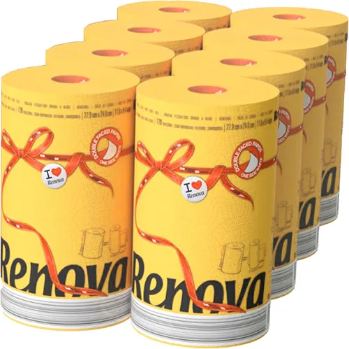Vista 16 de Renova - Juego de rollos de toallas de papel, 2 rollos, 2 capas, 120 hojas altamente absorbentes, eleva tu imagen con estilo profesional y Amarillo