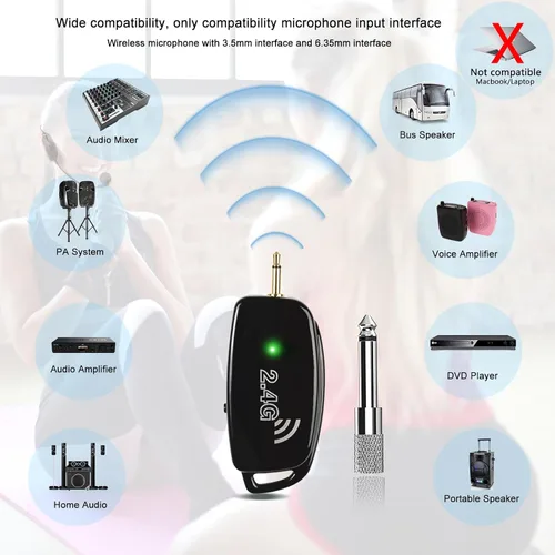 Vista 4 de Auriculares de Micrófono Inalámbrico MIC: 2.4G Micrófono de Cabeza Inalámbrico y Micrófono de Mano 2 en 1 - Rango de 160 Pies con Enchufe de 1/8
