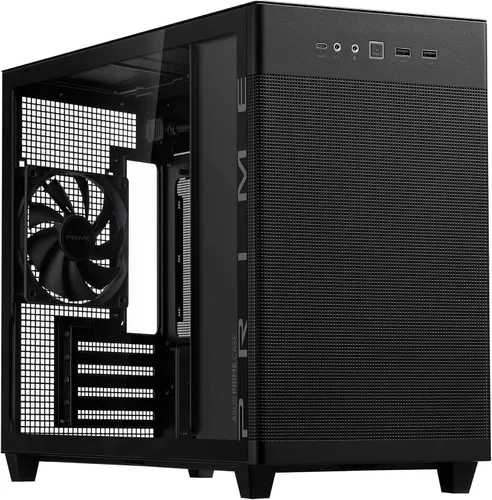 Vista 12 de Cajas de PC ASUS Prime AP201 de 33 litros Micro ATX color negro con paneles laterales sin herramientas y malla de filtro cuasi, con soporte