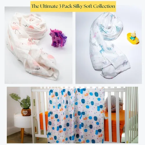Vista 3 de REYMEY Mantas de muselina para bebés, niños y niñas, paquete de 3 mantas transpirables y agradables a la piel para bebés, artículos esenciales