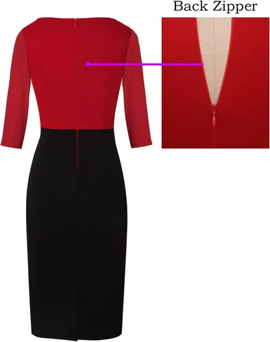 Vista 5 de VFSHOW - Vestido ajustado de estilo tubo y con zíper frontal para usar en el trabajo, la oficina, eventos de negocios o fiestas de cóctel
