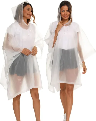 Vista 6 de Paquete de 2 ponchos de lluvia para adultos, reutilizables, impermeables, de supervivencia, emergencia, resistente, con capucha con cordón