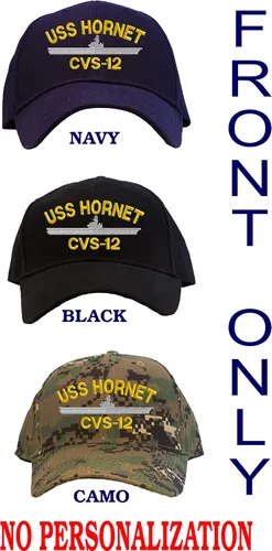 Vista 2 de Spiffy Custom Gifts Gorra de béisbol bordada personalizada USS Hornet CVS-12 azul marino, marino