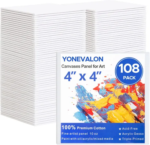 Vista 18 de Mini lienzo para pintar de 4 x 4 pulgadas, paquete de 56 lienzos pequeños a granel para pintar Blank Canvas Panels, Gesso Primed Acid-Free 100%