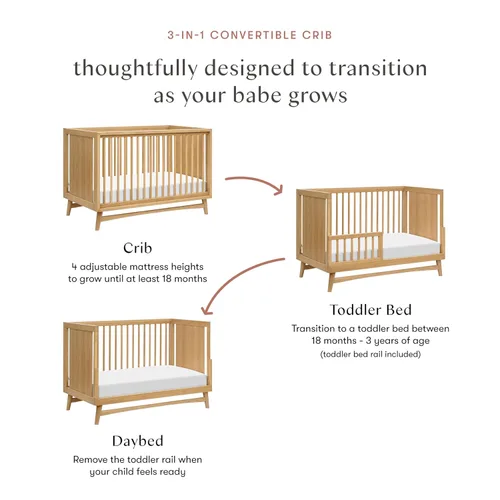 Vista 5 de Babyletto Peggy - Cuna convertible 3 en 1 con kit de conversión de cama para niños pequeños en miel, certificado Greenguard Gold