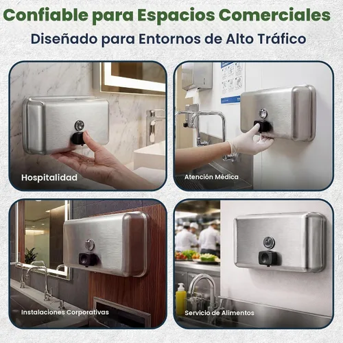 Vista 2 de Alpine Dispenser de jabón líquido manual, amurado, de acero inoxidable, 40 onzas de capacidad., Acero inoxidable, 1