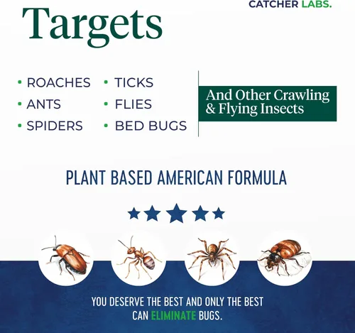 Vista 3 de Catcher Labs - Aerosol natural para insectos para uso en interiores y exteriores Hormigas, cucarachas, arañas, moscas, pulgas, insecticidas