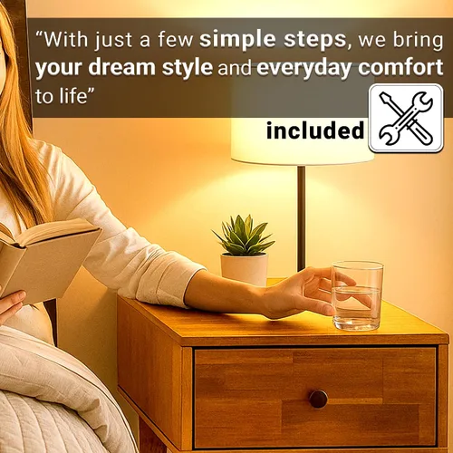 Vista 7 de Acacia Sofia - Mesita de noche con cajón, mesita de noche, mesa auxiliar de madera maciza con cajón y espacio de almacenamiento para dormitorio