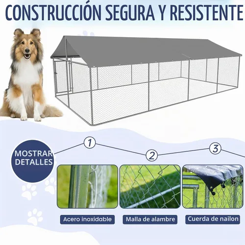 Vista 4 de Petony 236" x 118" Recinto para Perros al Aire Libre Perrera Resistente para Perros Casa Perrera de Malla Jaula Grande para Perros Perrera