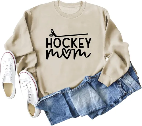 Vista 2 de ZOCANIA Sudadera de hockey para mamá, camiseta gráfica de hockey sobre hielo, sudadera deportiva para el día del juego de mamá, sudadera casual