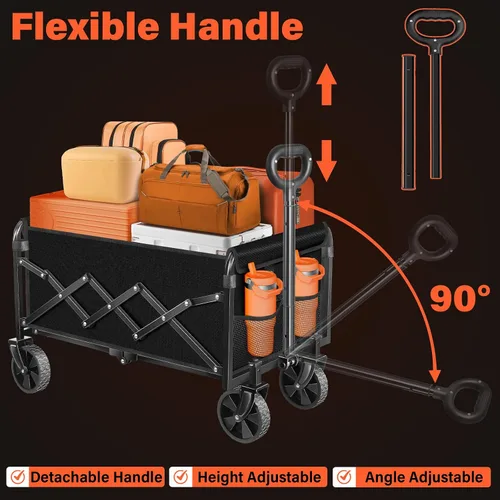 Vista 8 de Carritos con ruedas plegables colapsables: vagón de compras plegable de 360LBS portátil de alta resistencia para compras y camping - Vagón