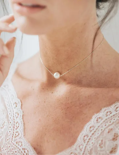 Vista 3 de Natural Baroque Pearl Necklace for Women Handpicked Floating Single Pearl Necklace Pendant with White Gold Plating Chain Pearl Jewelry Gifts for Her