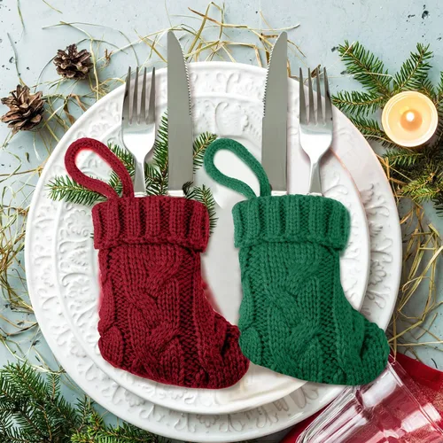 Vista 7 de Jerify 24 mini medias de Navidad de 3.94 pulgadas, calcetines de punto pequeños de Navidad, calcetines colgantes de Navidad, adornos rústicos