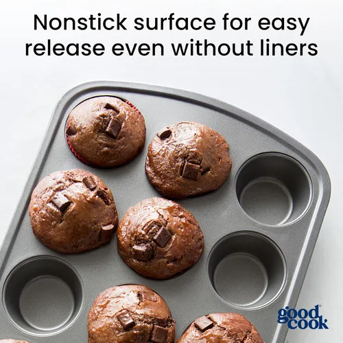 Vista 8 de GoodCook Everyday - Molde para muffins de acero antiadherente para 12 tazas, color gris