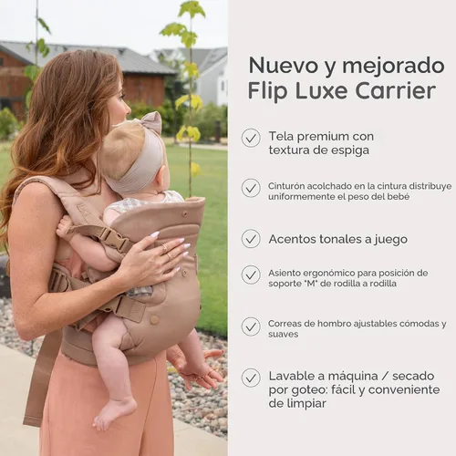 Vista 5 de Infantino Flip Luxe - Portabebés convertible 4 en 1, portabebés ergonómico para bebés a niños pequeños, soporte lumbar actualizado, tela de espiga