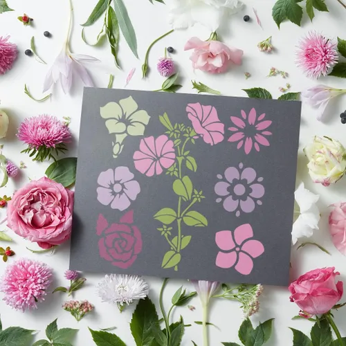 Vista 5 de 9 plantillas de primavera grandes para pintar en madera, pared, tela, palabras, flores, coronas, pájaros, gnomos, plantillas para decoración