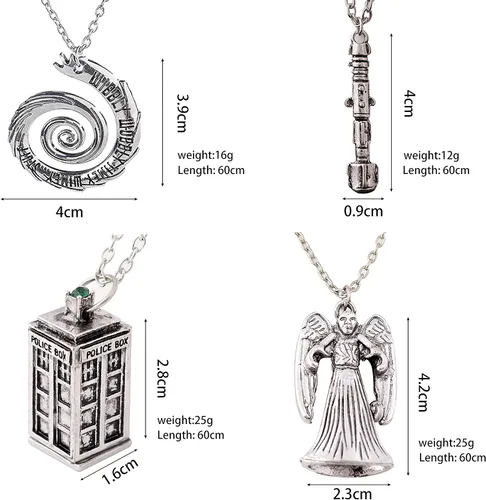 Vista 2 de Luomi Doctor Who - Juego de 4 collares diferentes Wibbly Wobbly Timey Wimey Wimey 11th Doctor Sonic Destornillador con acabado de peltre inspirado