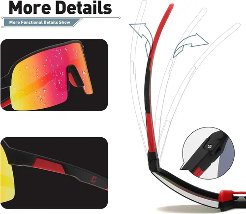 Vista 4 de Bevi Lentes de sol deportivos polarizados con marco TR90 duradero y flexible para hombres y mujeres, correr, conducir, ciclismo, etc