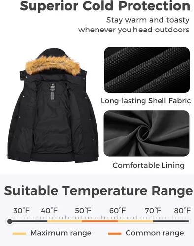 Vista 3 de Wantdo - Chaqueta de invierno con capucha y forro interior para hombre