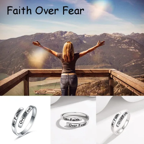 Vista 2 de AMBCESSER Anillos ajustables inspiradores de plata de ley 925, regalo de joyería de aliento de personalidad para mujeres y niñas