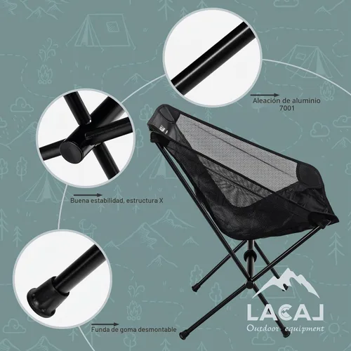 Vista 5 de G2 GO2GETHER Silla de camping plegable ultraligera, marco de aluminio, tela transpirable Surper, fácil de transportar, tamaño de almacenamiento Negro