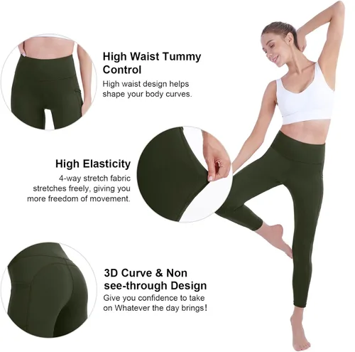 Vista 2 de Professional Leggings for Women (Ultra Soft Stretch) High Waisted Yoga Pants Tummy Control with Pockets