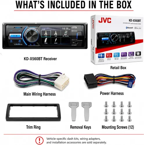 Vista 6 de JVC - KD-X560BT - Coche de medios digitales y receptor Bluetooth marino iPhone/Android/USB/AUX estéreo para automóvil con entrada de cámara trasera
