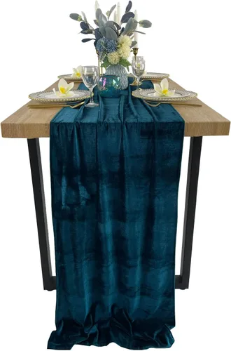 Vista 32 de Lujoso camino de mesa de terciopelo, decoraciones de recepción de boda de 10 pies, tela de terciopelo suave de 20 x 120 pulgadas, revestimiento