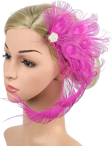 Vista 3 de Z&X Diadema de plumas de pavo real con clip para el cabello, disfraz de los años 20