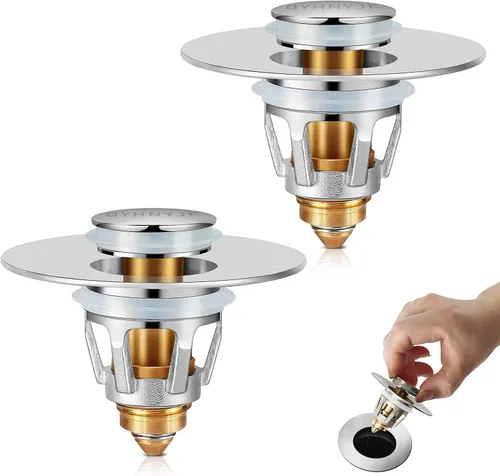 Vista 14 de QYHNYJF Tapón de lavabo de baño mejorado con recogedor de pelo, tapón de drenaje universal emergente, sello de acero inoxidable y silicona
