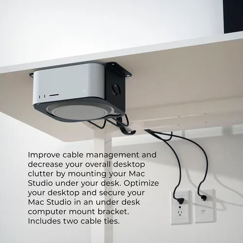 Vista 4 de HumanCentric Soporte para debajo del escritorio compatible con Mac Studio, soporte de montaje para M4 M3 M2 M1, disipación de calor, arañazos