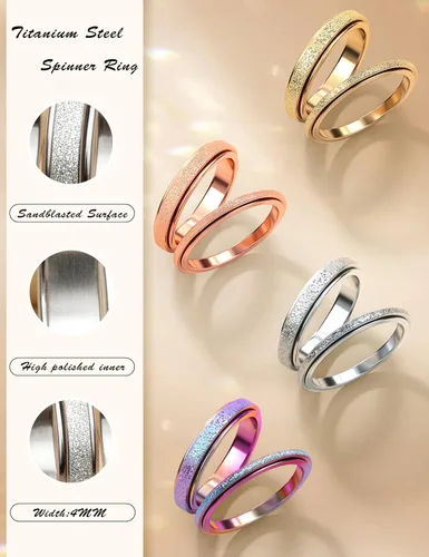 Vista 6 de Diamday Anillos Fidget para Mujeres y Hombres - Anillo Spinner de Acero Inoxidable 2/4 para Alivio de Ansiedad y Estrés con Purpurina Chorro