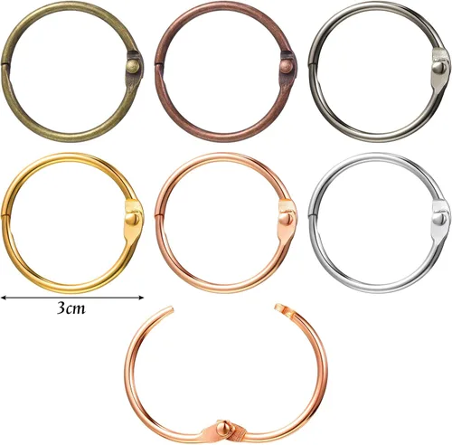 Vista 3 de Boao 60 anillos de metal de hojas sueltas de papel, anillos para cuaderno, llaveros (colores intensos, 1.2 pulgadas)