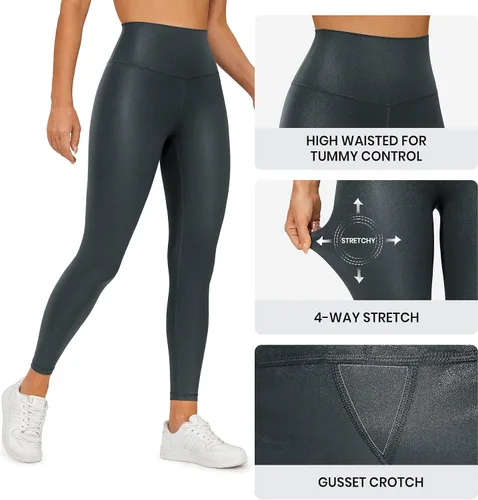 Vista 4 de CRZ YOGA Butterluxe - Leggings de piel sintética mate para mujer de 25 a 28 pulgadas, cintura alta, elásticos, pantalones de cuero al tobillo