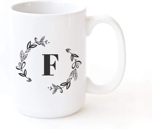 Vista 44 de The Cotton & Canvas Co. Botánico personalizado monograma inicial letra A taza de café porcelana cerámica taza de café para ella, para él