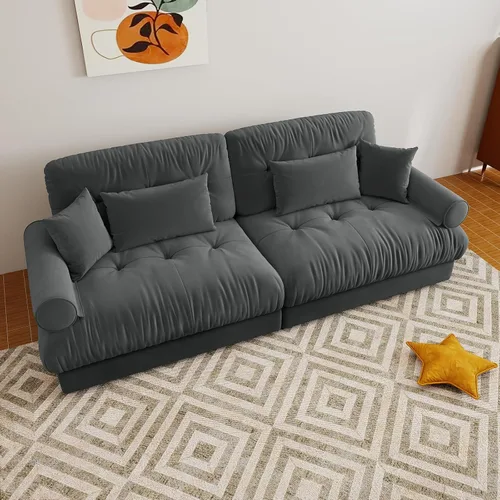 Vista 60 de Sofá modular de gran tamaño de 94 pulgadas, sofás seccionales grandes de color beige y blanco para sala de estar, juego de sofá de terciopelo, sofás
