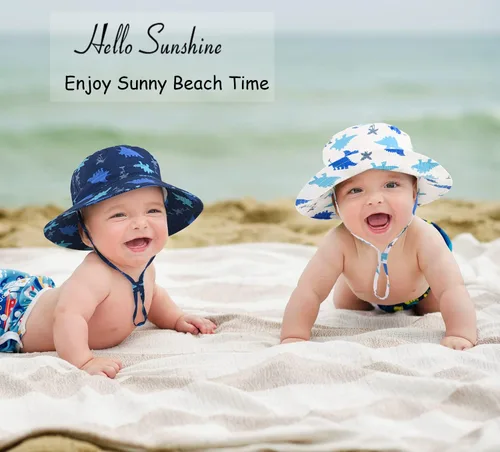Vista 2 de Sombrero de sol para bebé, para verano, playa, protección solar UPF 50+, sombrero de ala ancha para niños pequeños