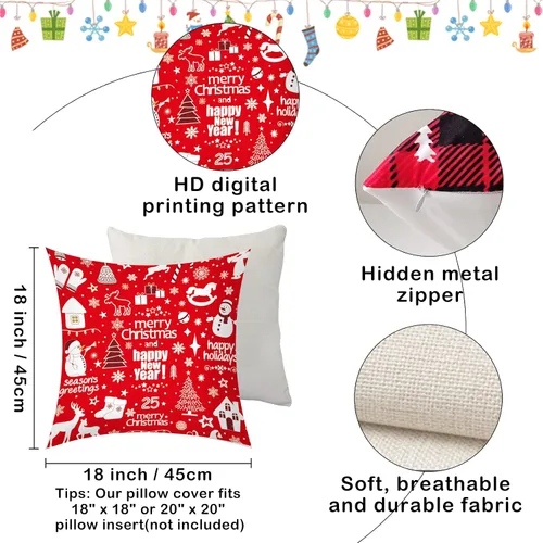 Vista 3 de Juego de 6 fundas de almohada navideñas de 18 x 18 pulgadas, fundas de cojín decorativas de Navidad para sofá, decoración del hogar, fundas de cojín