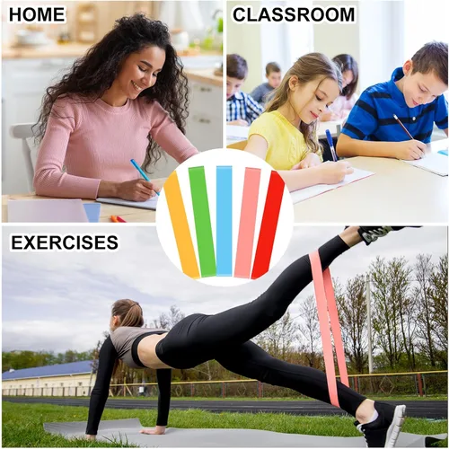 Vista 7 de PLULON Paquete de 30 bandas para sillas para niños con pies inquietos, coloridas bandas para la ansiedad para sillas de escritorio, bandas elásticas
