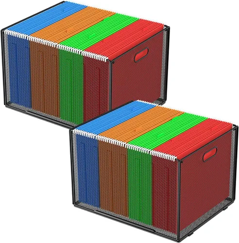 Vista 8 de Caja Organizadora de Archivos Colgante MaxGear, Caja de Almacenamiento de Carpetas de Archivos de Malla Metálica Negra para Tamaño Carta/Oficio