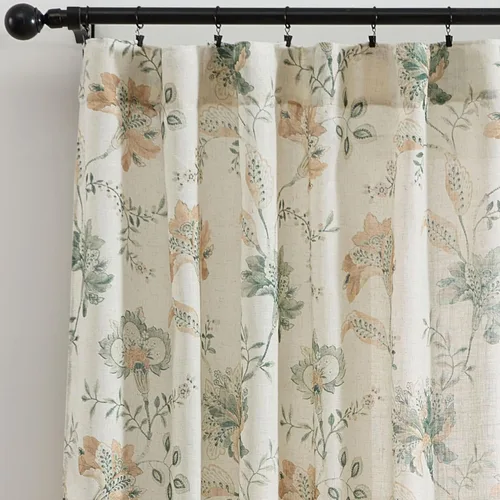 Vista 11 de HLC.ME Brookville - Cortinas de lino con estampado floral, con bolsillo trasero y pestaña trasera, paneles de cortina para dormitorio, comedor