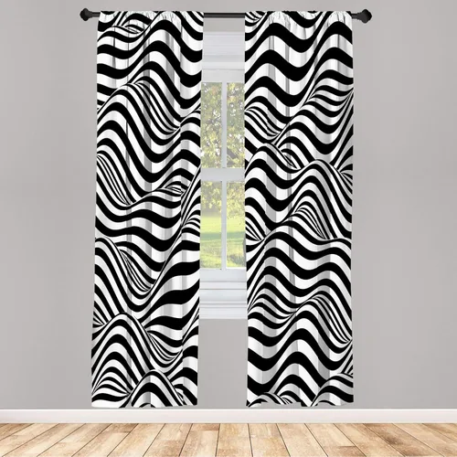 Vista 54 de Ambesonne - Cortinas amarillas para ventana, arte moderno escandinavo de escena de jardín con flores de tulipán y mariposas bailando, juego de 2