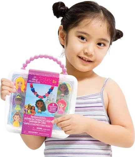 Vista 5 de Estuche de actividades para collar de princesa de Disney, kit de fabricación de joyas con cuentas, dijes y cuerdas, crea collares de princesa