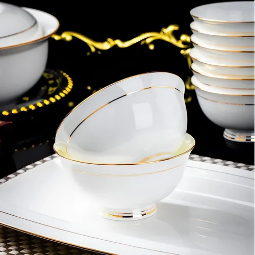 Vista 9 de Tazones de cerámica para sopa – Cuencos pequeños con borde dorado de 10 onzas – Porcelana de hueso premium – para helado, arroz, guarnición