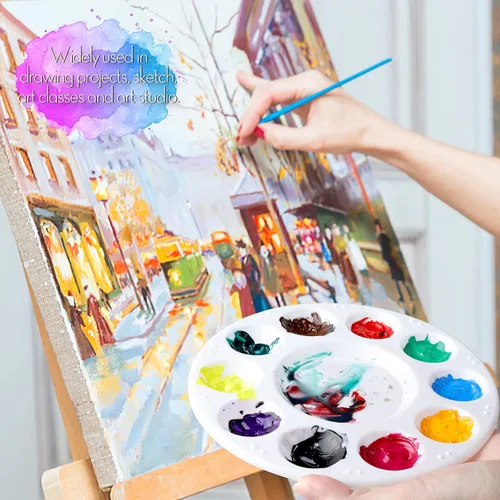 Vista 7 de FANDAMEI Paleta de Pintura, Bandejas de Pintura para Niños, Paletas de Pintura con 10 Cavidades para Adultos y Niños, Paletas Redondas de Pintura