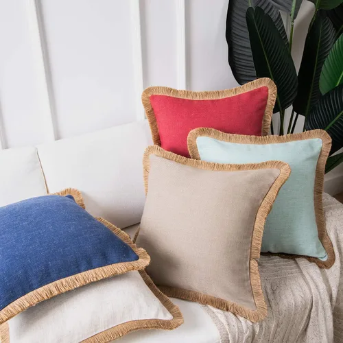 Vista 6 de Phantoscope – Juego de 2 fundas de cojín decorativo de lino con flecos, estilo rústico; ideales para el otoño y exteriores