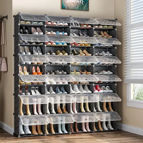 Vista 4 de KOUSI Zapatero portátil organizador de 96 pares de estantes de torre de almacenamiento extensible para tacones, botas, pantuflas, 4 x 12 niveles