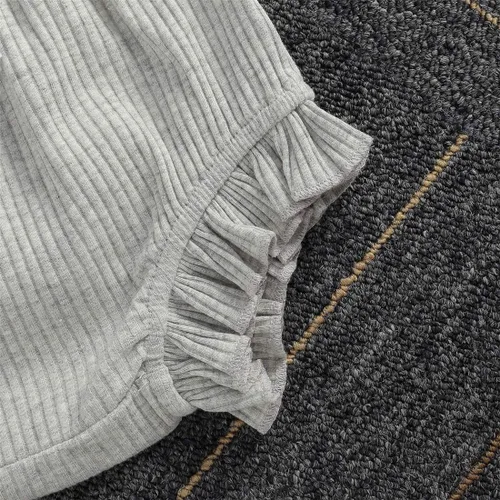 Vista 6 de Conjunto de ropa de verano para bebé recién nacida, vestido de tirantes de punto, con volantes y pantalones cortos, conjunto de trajes sólidos